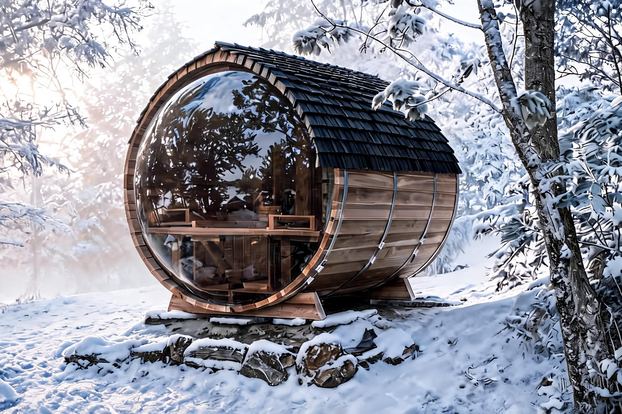 Sinne Spa outdoor barrel sauna in Scandinavisch bos